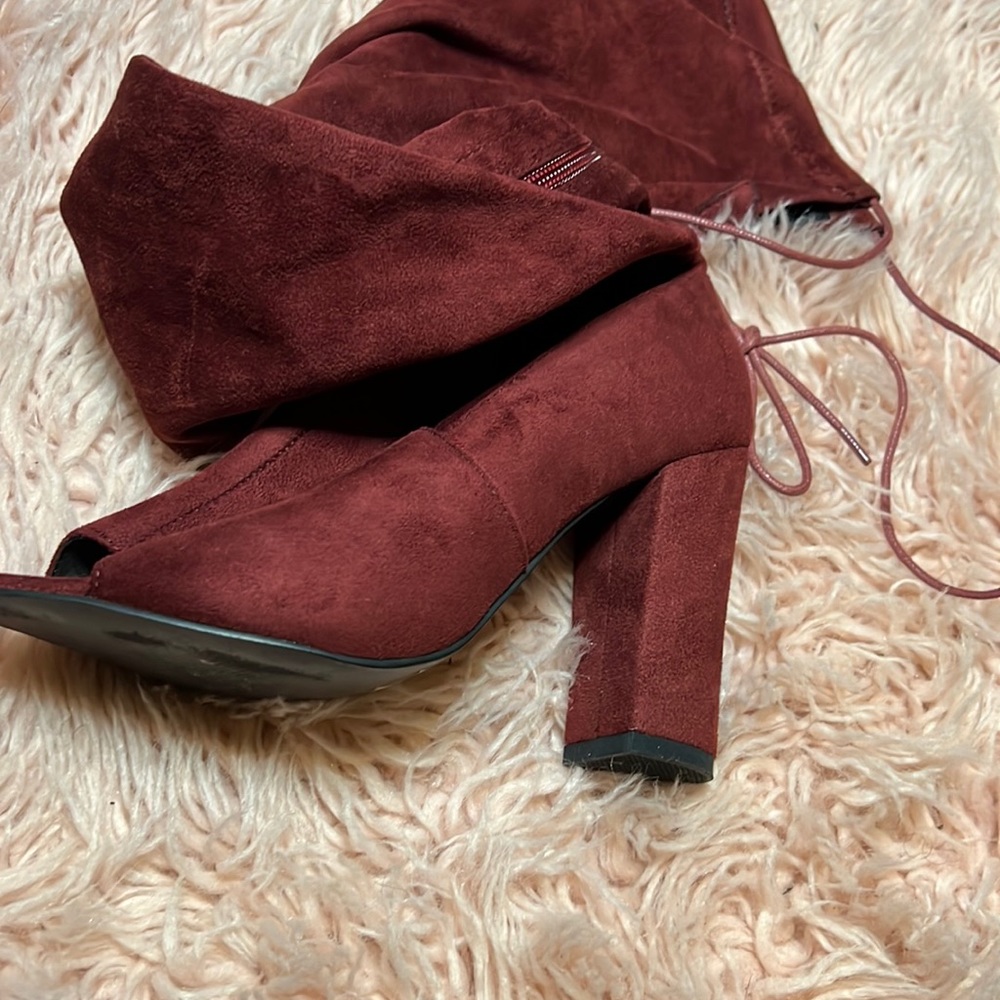 Peep toe thigh high boots